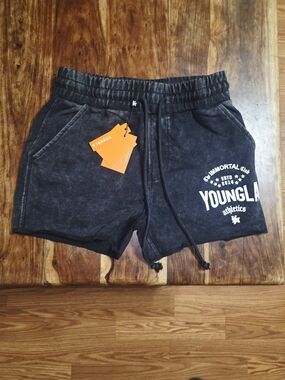 YoungLA Men's "Immortal Club" Black Wash Athletic Shorts. Size Small